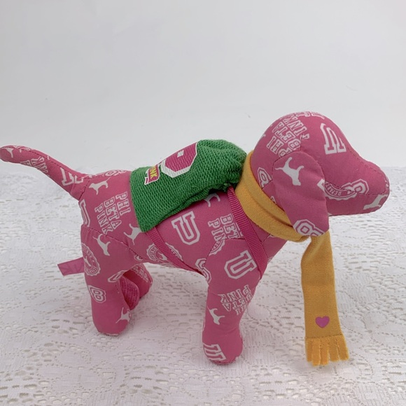 Victoria’s Secret Pink Plush Dog Pink green backpack University Greek Phi Beta - Picture 3 of 8